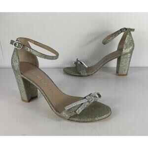 Stuart Weitzman Women's Silver Glitter Nearlynude Bow Sandals Shoes Size US 8